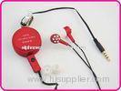 Red Retractable Earphone With Small Round Box / Mic, Retractable Mobile Phone Earphones YDT194