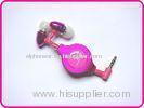 Excellent Sound Pink Metal Retractable Earphones, Promotion Retractable Earphones For Computer