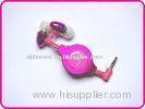 Excellent Sound Pink Metal Retractable Earphones, Promotion Retractable Earphones For Computer