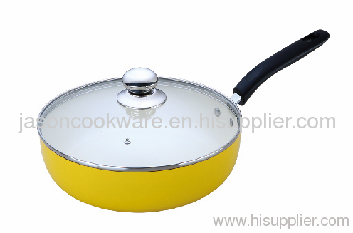 Yellow alumininum ceramic deep fry pan.