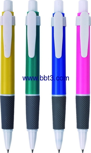 Promotional ballpoint pen with white trims and rubber grip