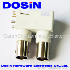 R/A WHITE PLASTIC DOUBLE BNC Jack Connector