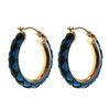 E359-3 Stainless Steel Hinged Hoop Earrings With Blue And Black Leather, Stainless Steel Hoop Earrin