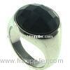 Stainless Steel Multi-Faceted Big Black Oval Onyx Ring, R853-1OEM, ODM Stainless Steel Finger Rings