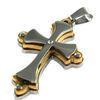 Stainless Steel Cross Pendant, Stainless Steel Three-layer Cross with Gold IP, Cubic Zirconia Pendan