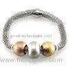 Stretchable Stainless Steel Triple-Tone Stone Ball-Popcorn Brush Bracelet BR380 Popcorn Bracelet For