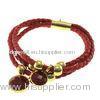 Fancy PU Leather Wrap Bracelet With Agate BR086-3, OEM, ODM Red Leather Wrist Bracelets, Bangle