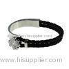 Rhinestone Clover Black Genuine Leather Bracelet and Bangle BG050, Customize Leather Bracelets For P