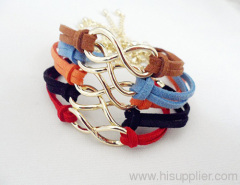 Gold Plated Lobster Clasp Infinity Leather Chain Bracelet