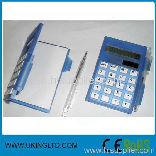 Calculator with ball pen and notebook