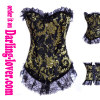 Gold floral pattern black ground lace corset