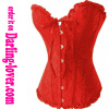 Red printed ruffle satin trim lace corset