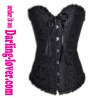 black printed ruffle satin trim lace corset