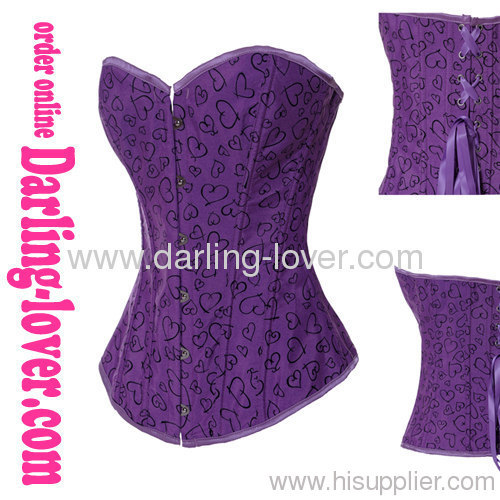 Purple heart printed overbust corset