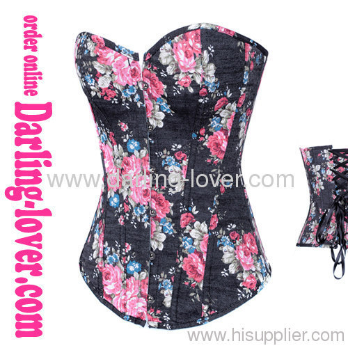 Print fabric sexy overbust corset