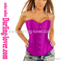 Sexy purple satin strapless overbust corset