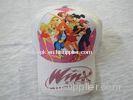 Cartoon Printed Kids Baseball Caps With Plastic Buckle, White Custom Cute Sports Girls Cap For Promo