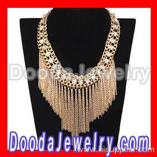 Golden Chunky Chain Crystal Tassel Choker Necklaces Wholesale