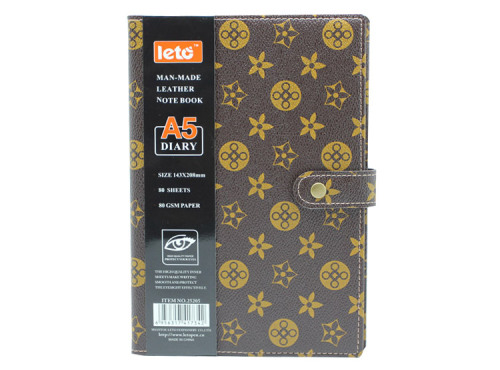 A5 brown note book with button and 80 sheets
