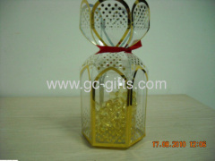 Hexigonal clear PP gift boxes with metallic golden printing