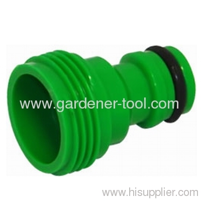 Plastic garden hose end with male thread