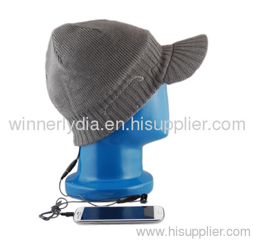 Wide brim cotton knit hat built in speakers