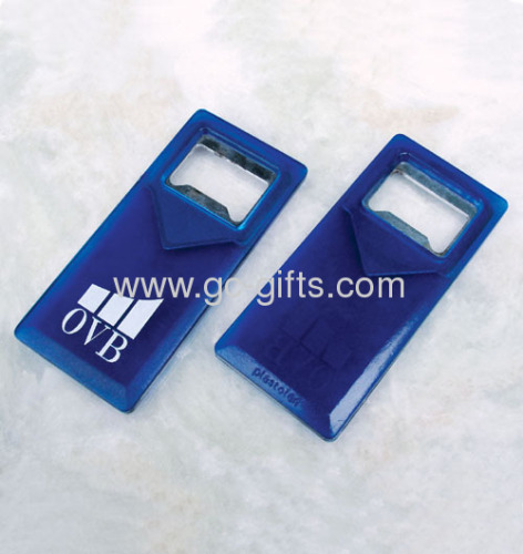 Blue plastic key ring with bottle opener