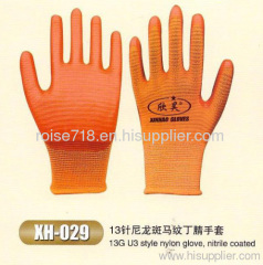 13G U3 style nylon glove,nitrile coated