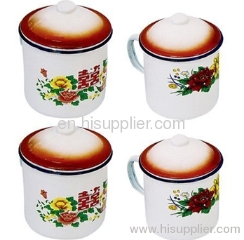 Enamel Mug with cover Deco