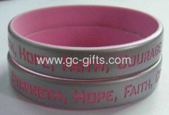 Silver painted debossed silicone wristbands