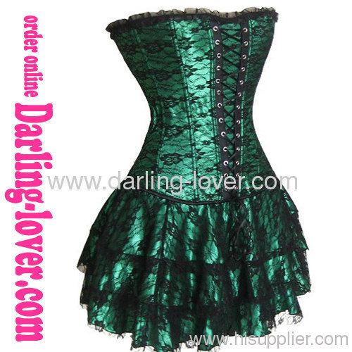 Green Lace Corset Dress Sets