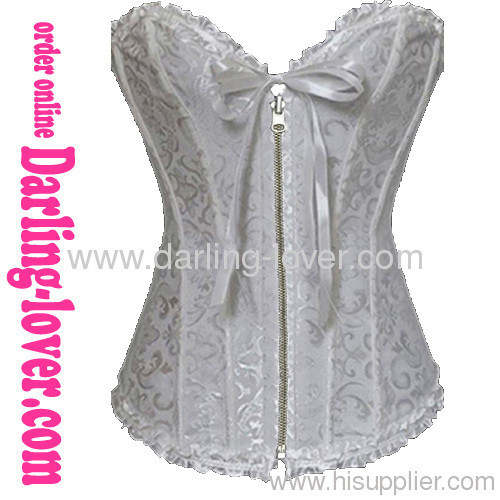 White Zipper Jacquard Corset