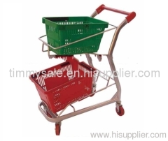 Powder Coating Double Layers Rolling Shopping Basket Cart/grocery shopping carts