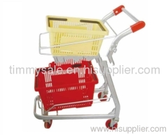 two basket shopping trolley/double layer basket shopping cart for supermarket /trolley to transport goods