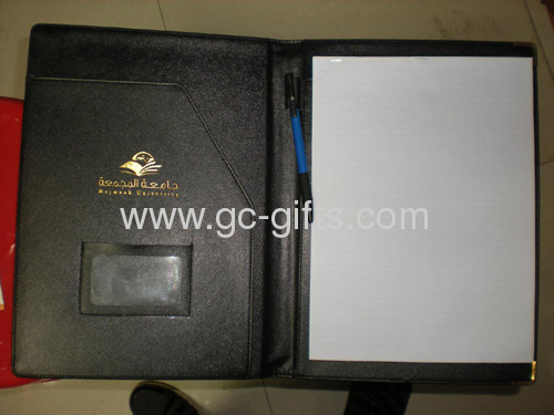 Promotional A4 sized black leather portfolio