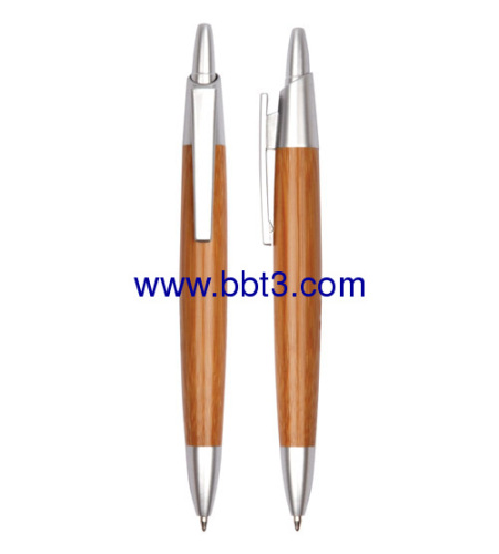 Promotional bamboo ballpen with plastic trims and clip