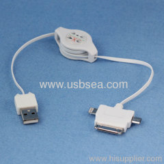3 in 1 Retractable 8-Pin + 30-Pin + Micro USB Data Cable for iPhone 5 /iPhone 4