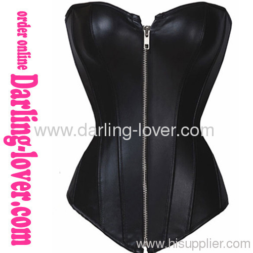 Sexy Black Leather Zipper Corset