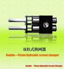 Double piston screen changer for plastc melt filtration