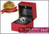 Red fancy paper and black PU lighted double wedding ring box, Spot UV Musical Jewellery Boxes with l