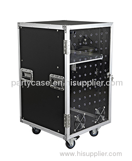 19 inch rack case with a plexiglass door and a shelf