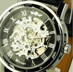 mechancial watch mens leather wristwatch