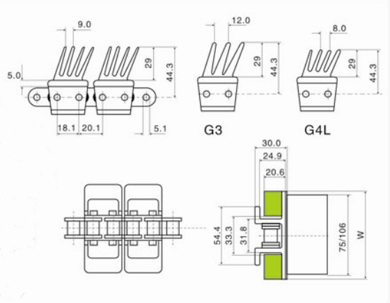 Side flexing integrated gripper conveyor chains(RW1873G4-K325))