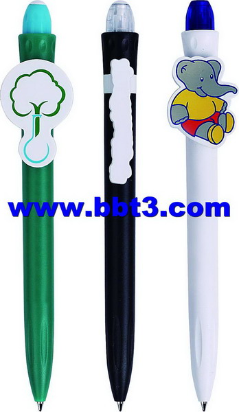 Promotional plastic click ballpen with cartoon clip