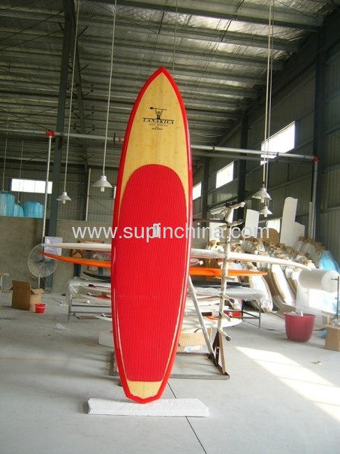 Bamboo sup board with red color design