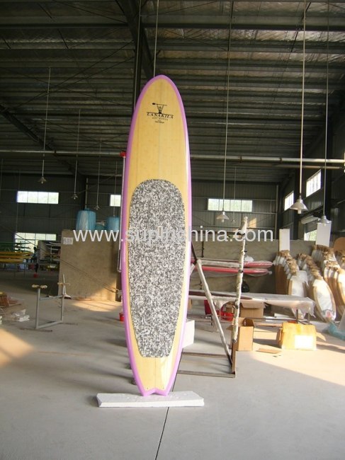 Bamboo Veneer Sup paddle board with Pink Color Rail