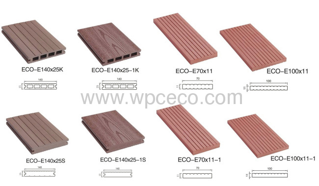 135X25mm Wood-Plastic Composite Hollow Decking for outdoor