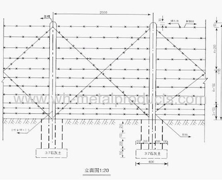 Чертеж ограждения из колючей проволоки