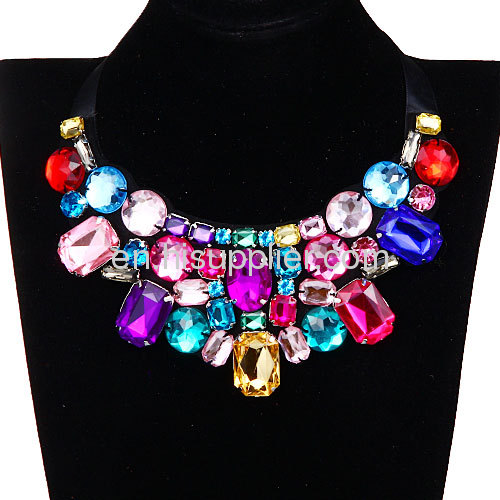 Wholeslae Rhinestone Crystal Jewellery Big Colorful Gemstone Collar Necklace