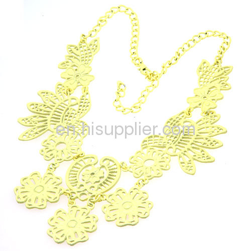 Chinese Yellow Costume Jewelry Vintage Designer Flower Bib Necklace Sale